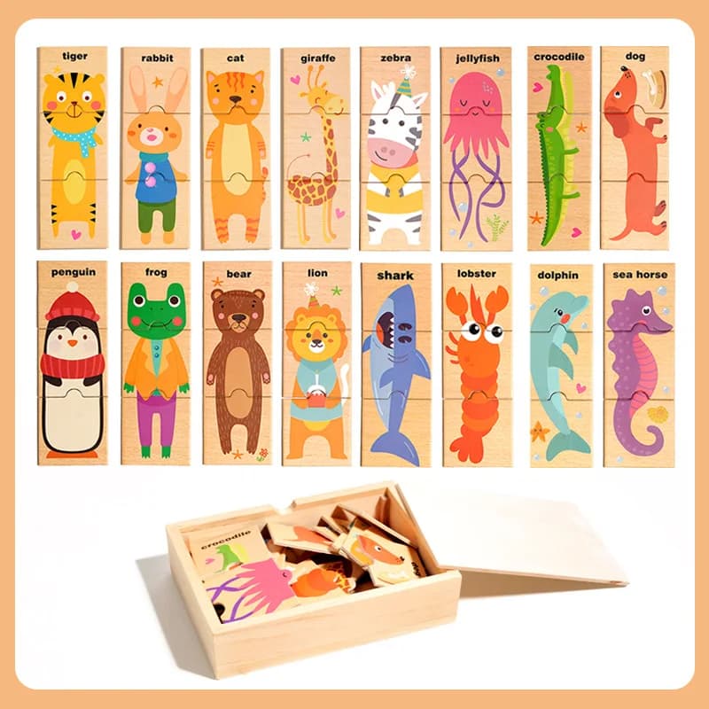 Puzzle Animal de dessin animé, bricolage, mot, Cognition animale, appairage, jouets éducatifs Montes