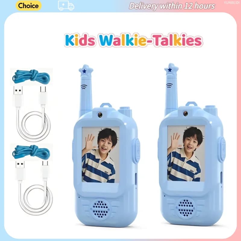 2 Talkies-walkies vidéo HD pour enfants, avec appels vidéo, chargement Type-C, jouets intercom, sans