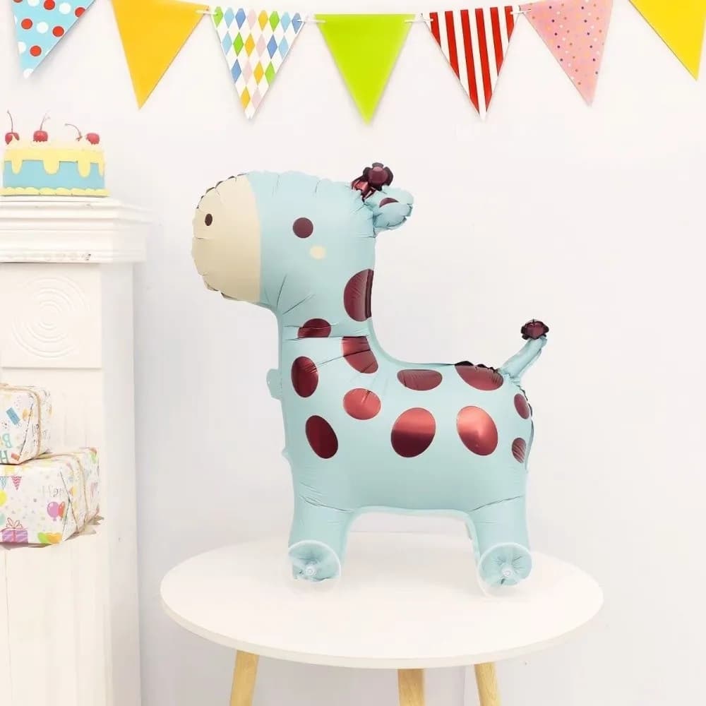 Ballons en feuille 4D animaux debout avec roues, ballons mobiles de dessin animé pour enfants, ballo
