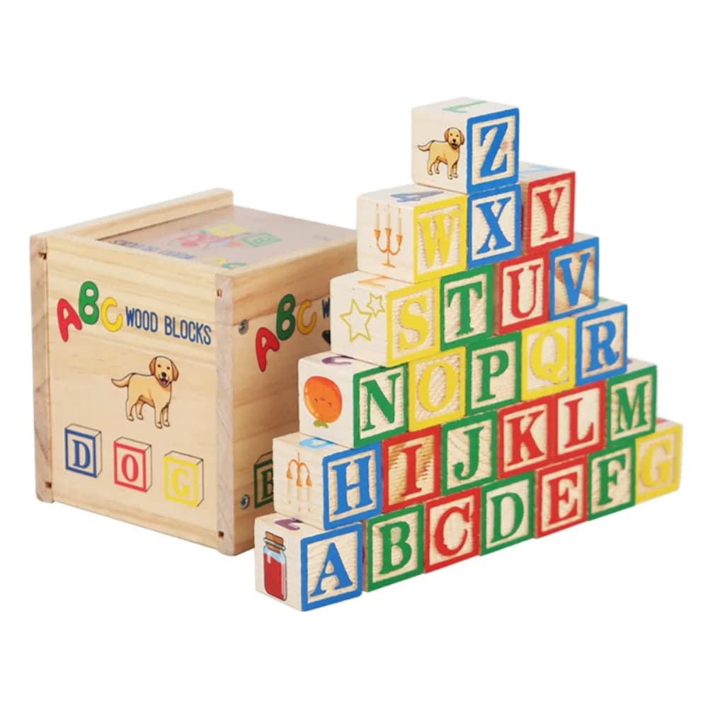 Blocs de construction en bois pour apprentissage Cognitif, Alphabet et chiffres, motricité, lettres,