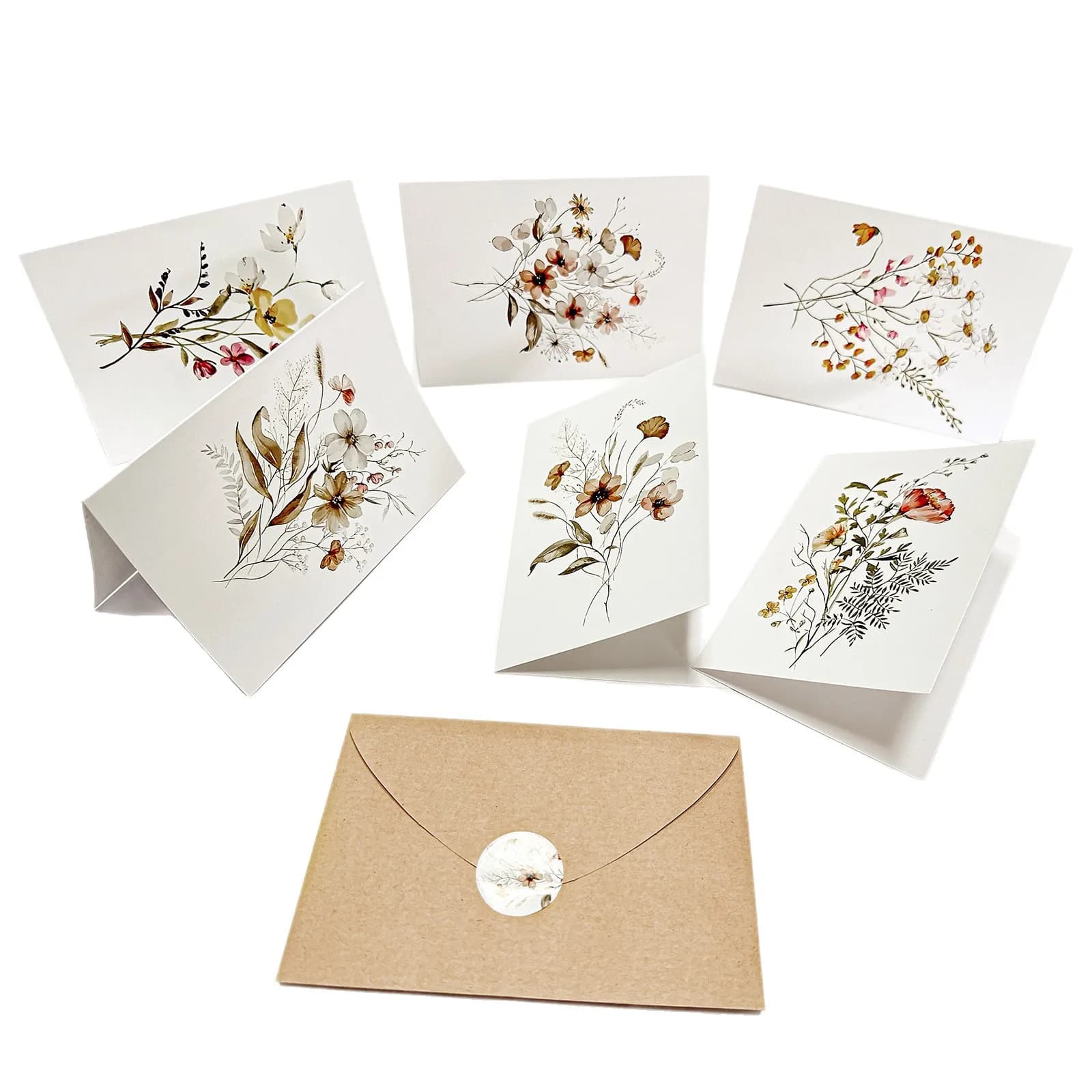 6/12 ensembles de cartes de voeux vierges, 6 motifs floraux différents, (y compris 12 enveloppes et 