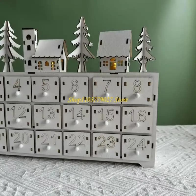 C4DF – calendrier compte à rebours noël en bois 24 jours, avec lumières LED, décoration maison éléga