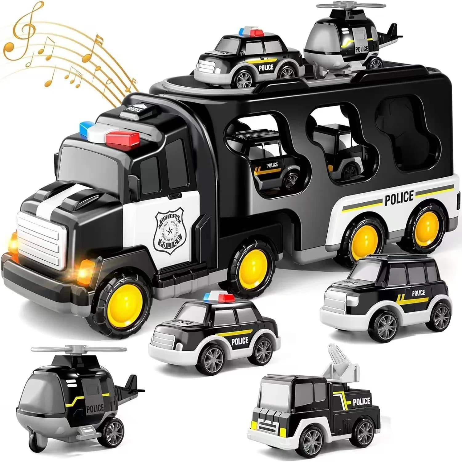 Jouet de camion transporteur de grande taille – Ensemble de véhicules d'ingénierie/incendie/police a