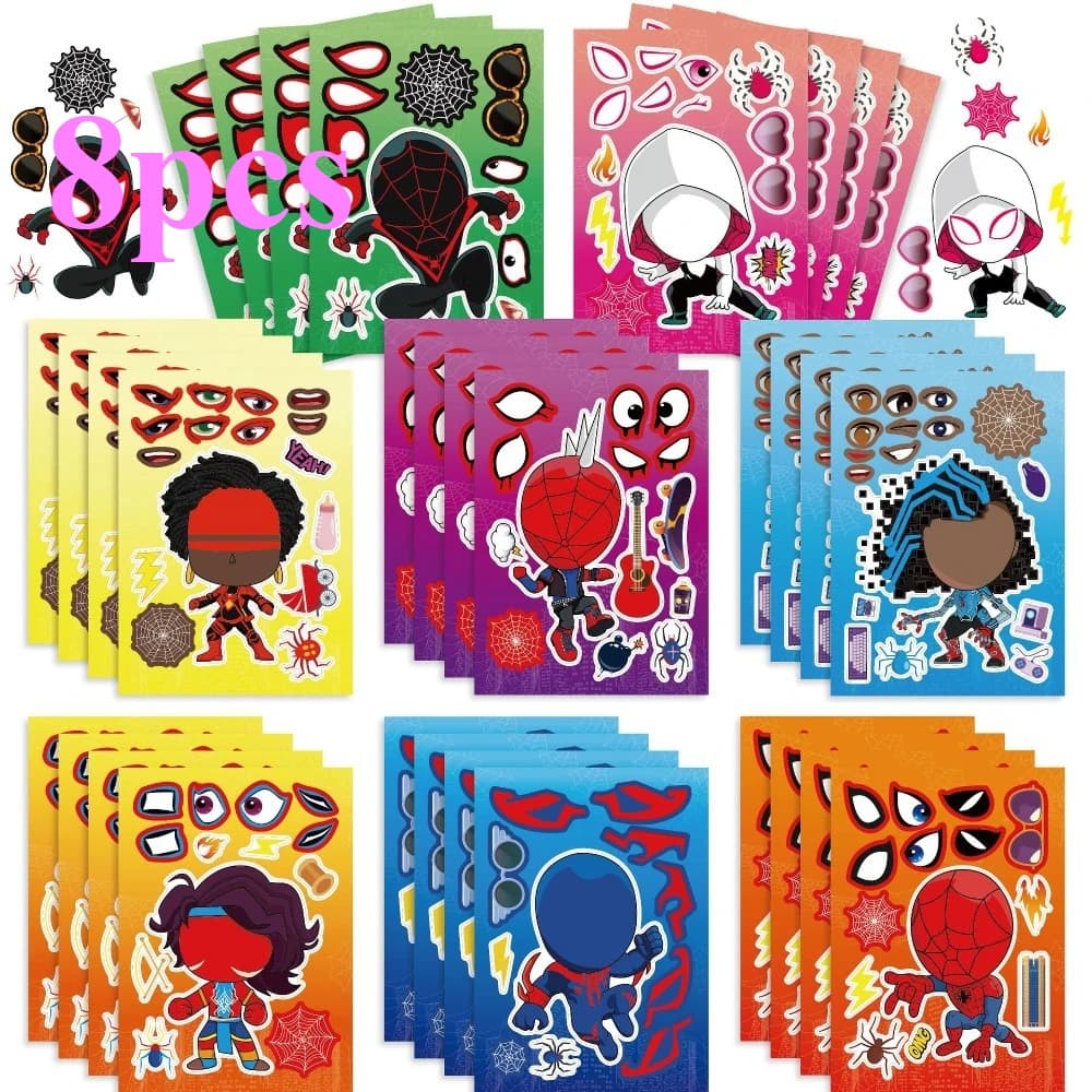 Autocollants puzzle Spider Man pour garçons, 8/24 pièces, jouet pour faire des visages, jeu de dessi