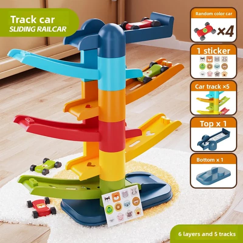 Voiture de piste à inertie pour enfants, de 3 à 9 ans, jouet multi-niveaux, puzzle de dessin animé, 