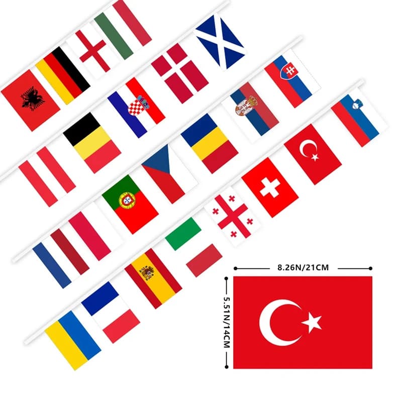 Drapeaux des équipes participantes européennes, 24 drapeaux nationaux d'épicerie de football EURO, d