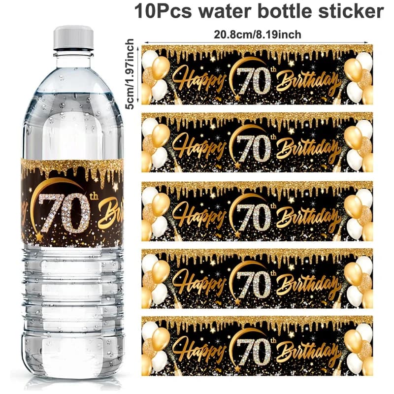 Autocollant de bouteille d'anniversaire en or noir, décorations de fête d'anniversaire pour adultes 
