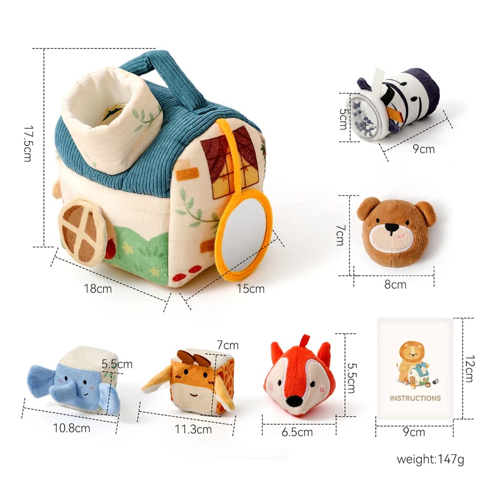 Jouet en peluche Animaux de la jungle – Lot de 6 maisons douces avec hochet, bruit froissé, miroir, 