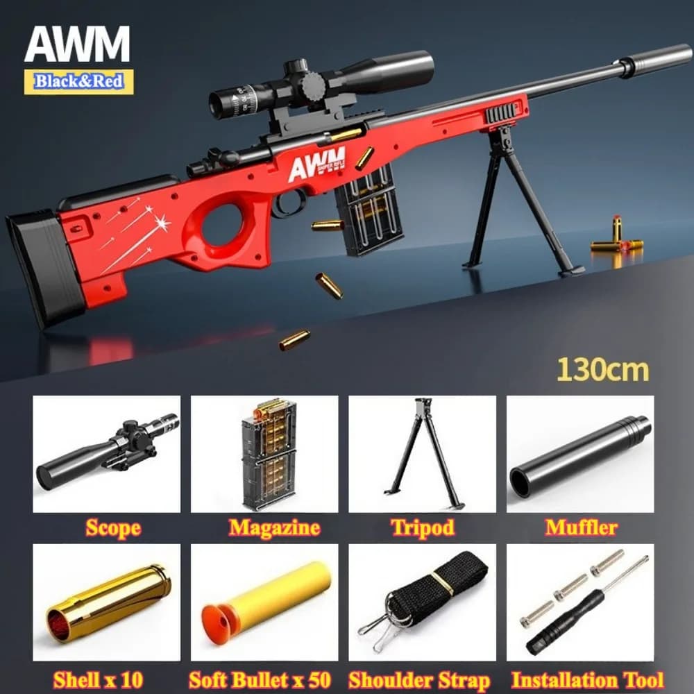 Fusil de sniper jouet haute simulation avec éjection de douilles, conception durable à balles souple