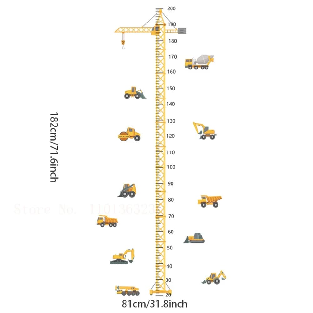 Autocollants muraux de hauteur de grue à tour de véhicule de Construction, pour chambre d'enfants, r