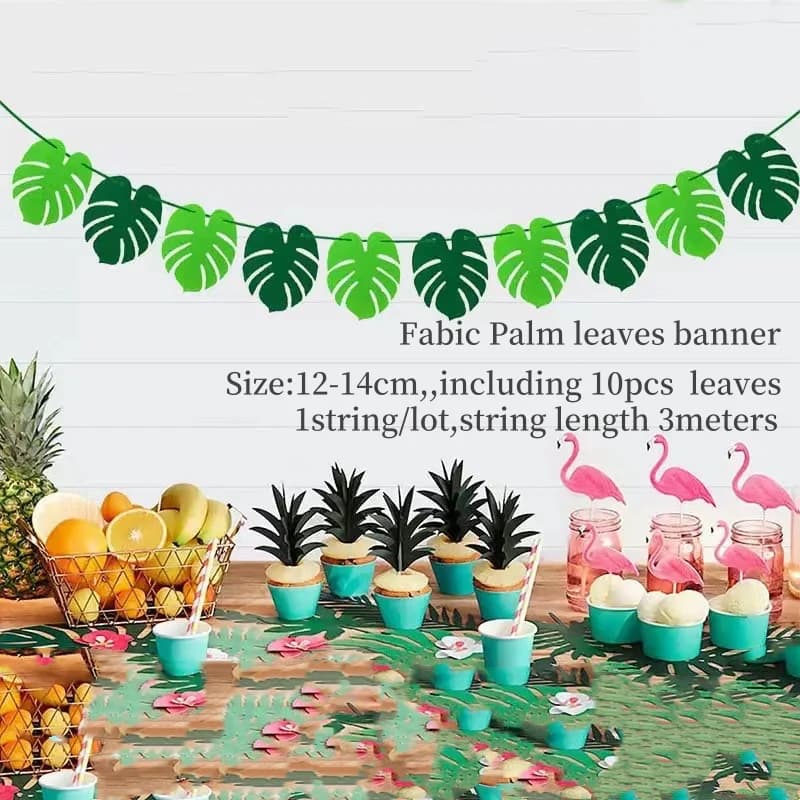 Guirlande découpée de feuilles de palmier de singe, décorations de fête de la Jungle verte, décorati