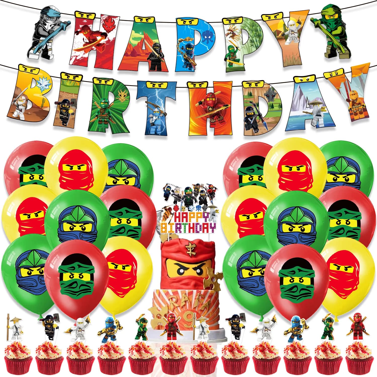Ensemble de décorations de fête Ninjago, fournitures de fête avec bannière, ballons, décorations de