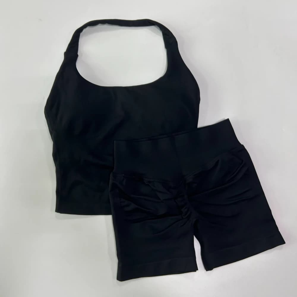 Ensemble de gymnastique 2 pièces sans Logo pour femmes, dos nu, col licou, taille haute, short sans 