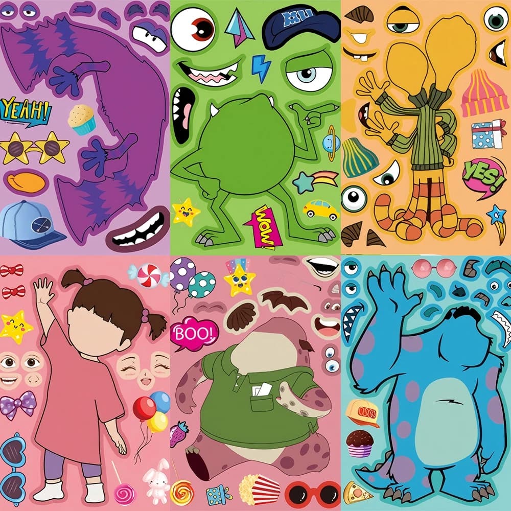 8/16 feuilles Disney monstres Inc Disney Puzzle autocollants faire un visage assembler Puzzle décalc