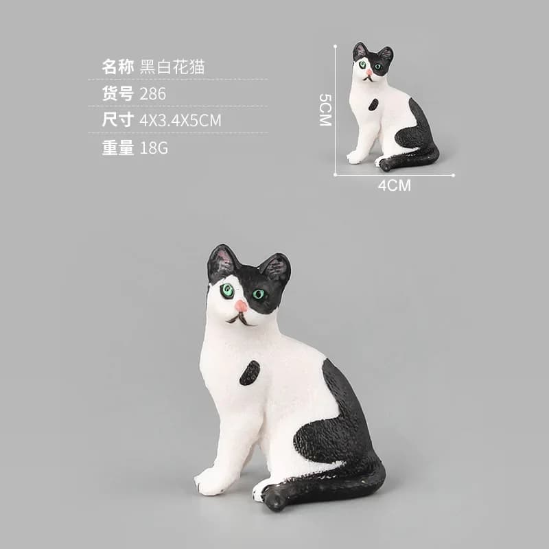 Figurine de chat Animal simulé, modèle mignon, chaton noir et blanc, jouet, ornement de bureau, fée,