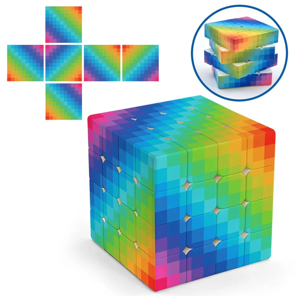 Cube mosaïque 4x4, ensemble de cubes de puzzle colorés 4x4x4, cube de vitesse, casse-tête imprimé UV