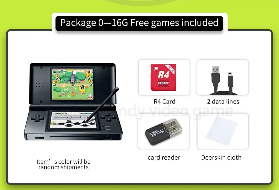 DSlite – Console de jeu originale d'occasion, avec carte mémoire R4 + 32 go, 1000 jeux gratuits incl