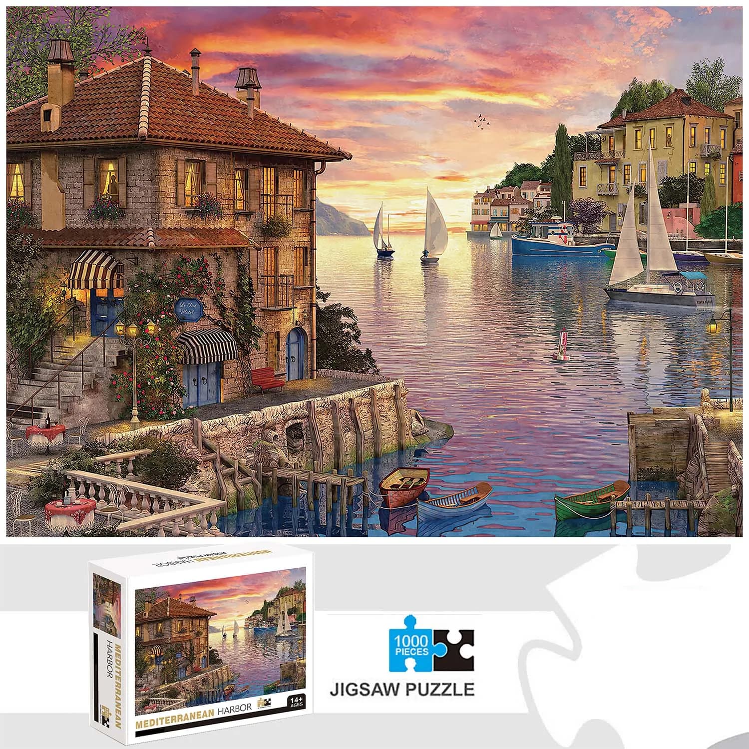 1000 pièces Puzzle port méditerranéen décor à la maison adultes jeux de puzzle famille amusant sol P