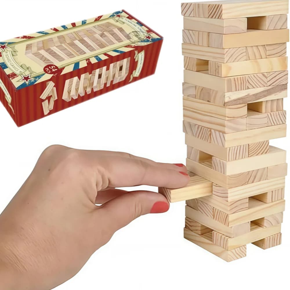 Jeu de construction de tours classique de 54 pièces, avec tour à empiler, jeu de fête interactif et 