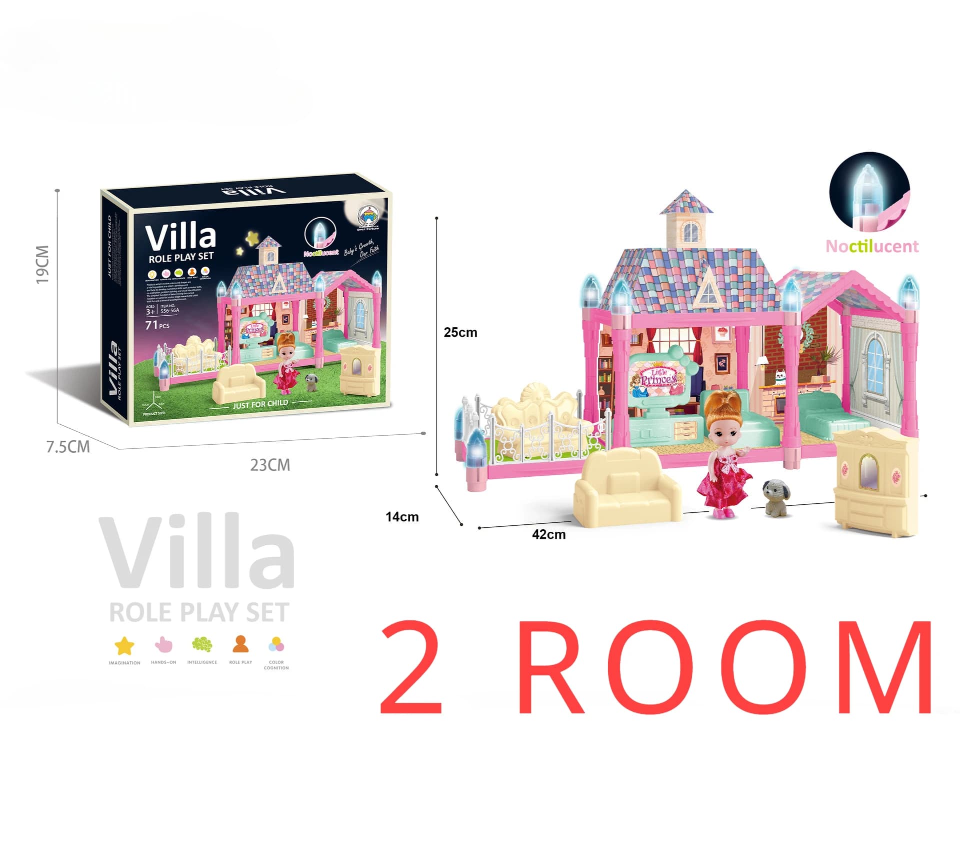 Maison de poupée lumineuse, maison de rêve pour filles, ensemble de maison de jeu de princesse avec 