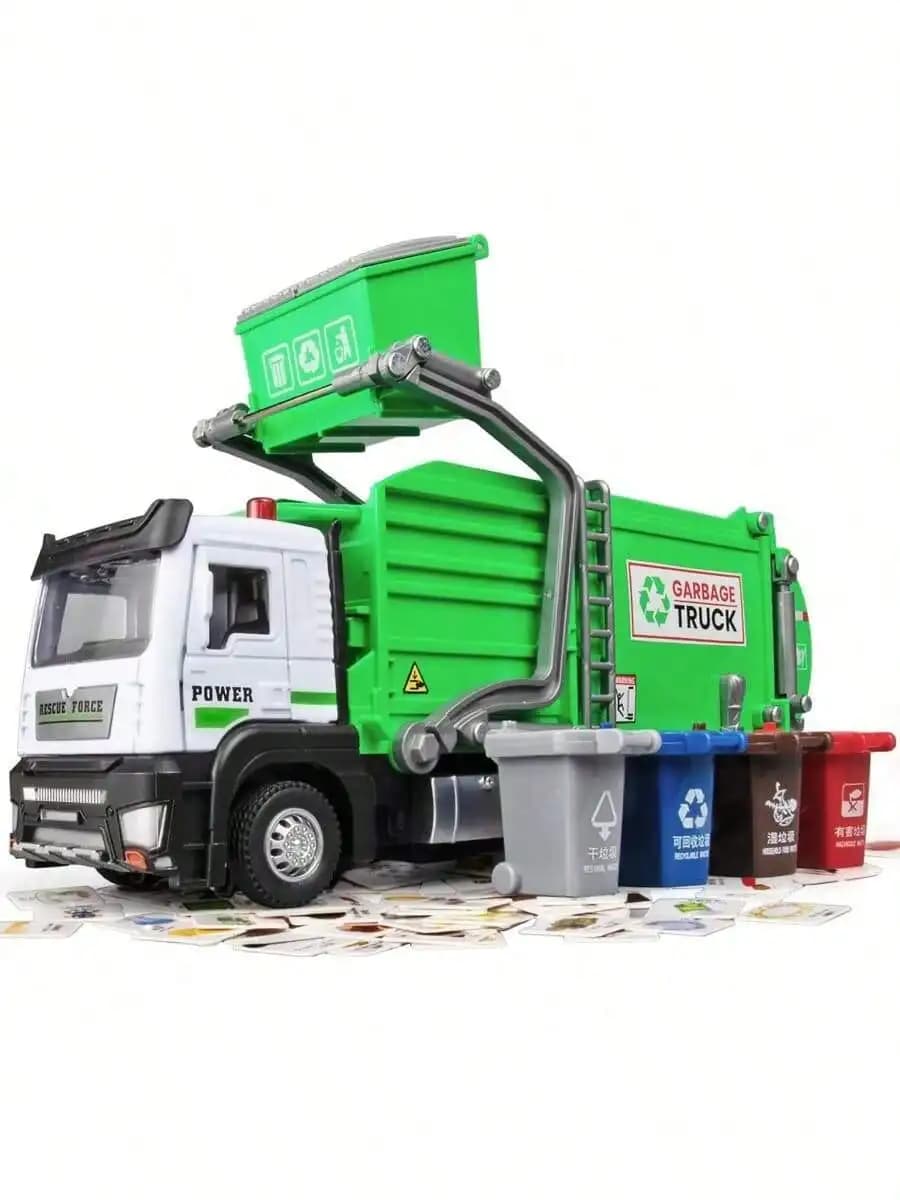 Ensemble de jouets de camion poubelle réaliste avec poubelle et cartes d'apprentissage STEM |   Véhi