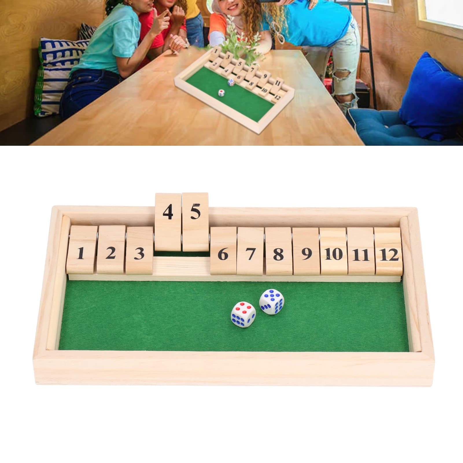 Jeu de société de dés portable en bois ZK20, jouet de fête drôle, jeu de tuiles rabattables à 12 chi