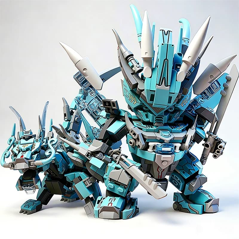 Blocs de construction Mecha Dragon Azure 2 en 1, blocs de construction de robots transformables, blo