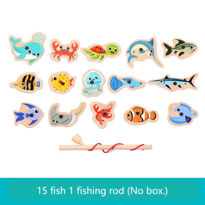Jouets de pêche magnétiques en bois Montessori, jeux de poissons cognitifs de la vie Marine, jouet é