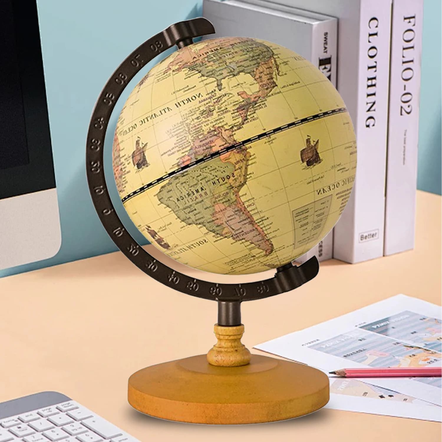 Globe du monde anglais rotatif à 360 degrés, outils pédagogiques éducatifs pour la géographie, décor
