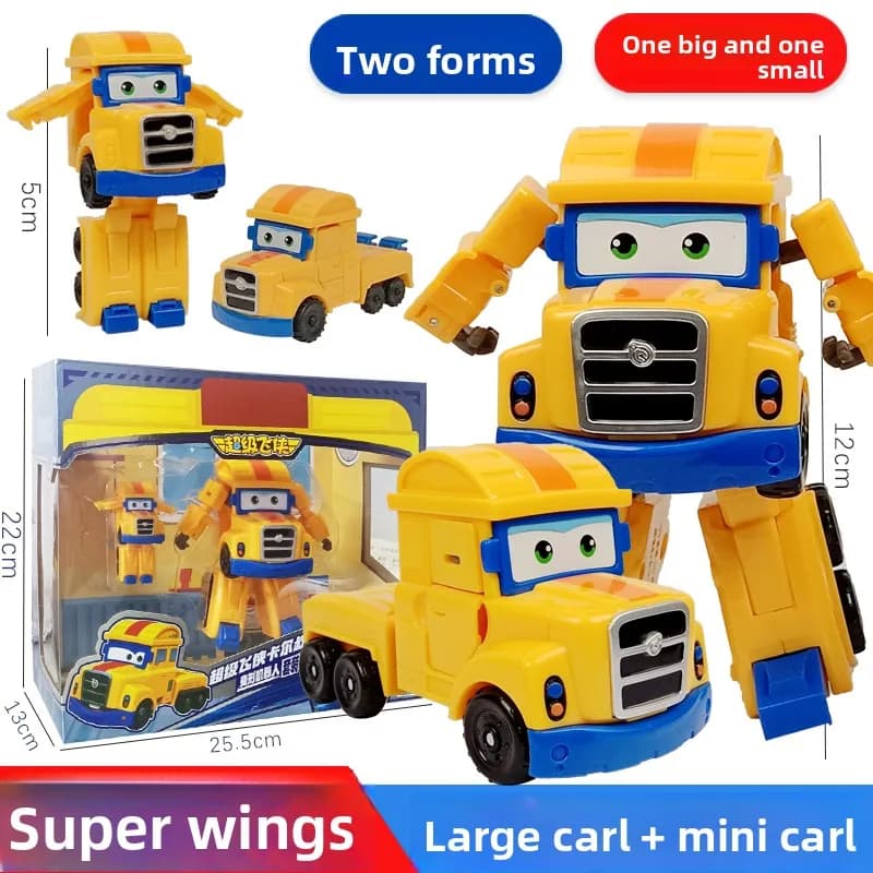 AULDEY Super Wings Transformant Toys, Jett & Carl Set, Robot 2 Modes, Press To Light Up, Licence off