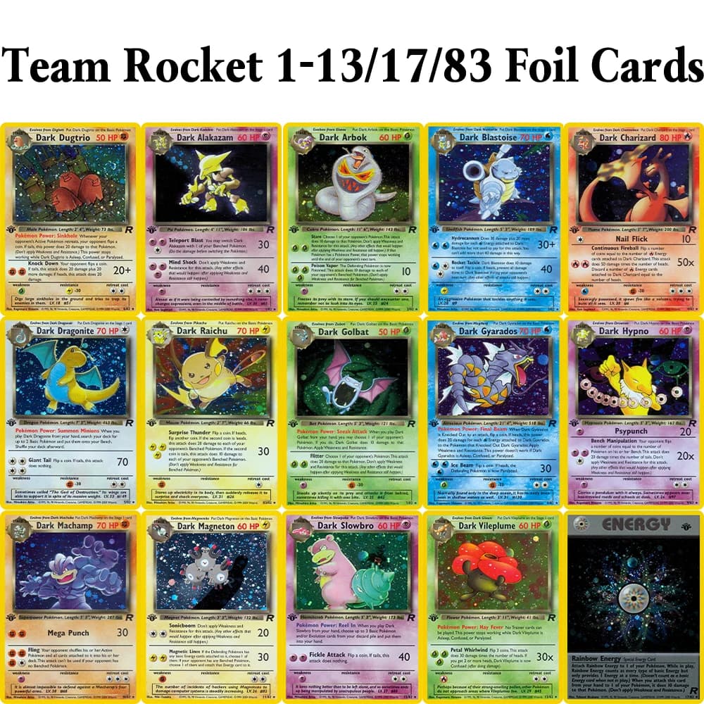 PKM Foil Proxy jeu de cartes ensemble complet Team Rocket (RO) Jungle (JU) ensemble de base (BS)) os