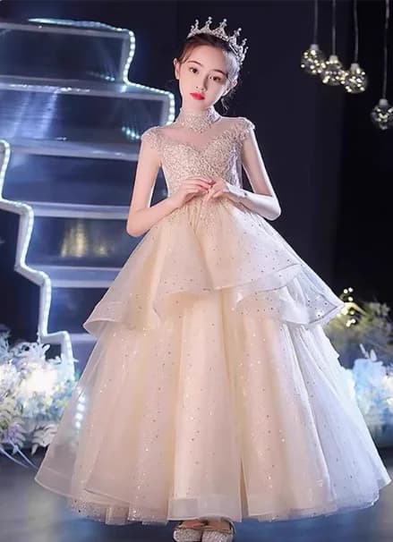 Robe de soirée d'été pour filles, tenue bouffante de princesse à fleurs, pour spectacle de recital d