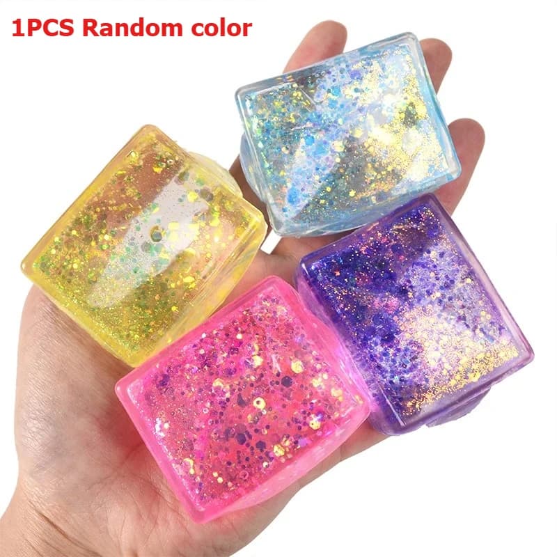 Jouet Squishy en forme de bloc de glace en tofu de maltose, coloré effet aurore, à récupération lent