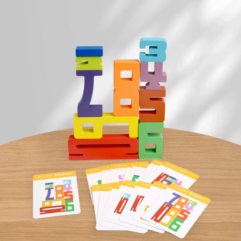 Blocs de construction colorés, jouets en bois, jeux d'empilage, jouets Montessori avec cartes, blocs