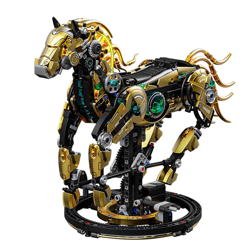 Modèle de bloc de construction de cheval mécanique avec membres et lumières mobiles, jouet d'assembl