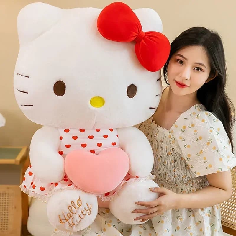 Nouveau Sanrio dessin animé Anime robe transparente Hello Kitty peluche poupée grand mignon chambre 