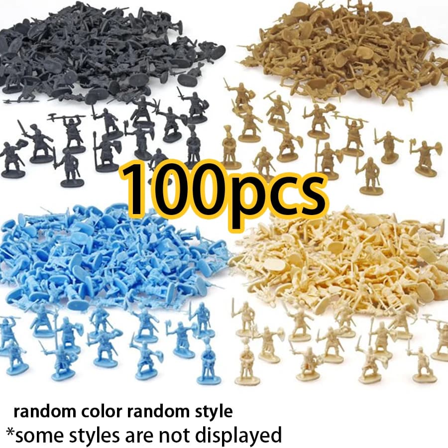 100 figurines médiévales aléatoires, mini figurines de chevaliers, modèles de soldats en plastique, 