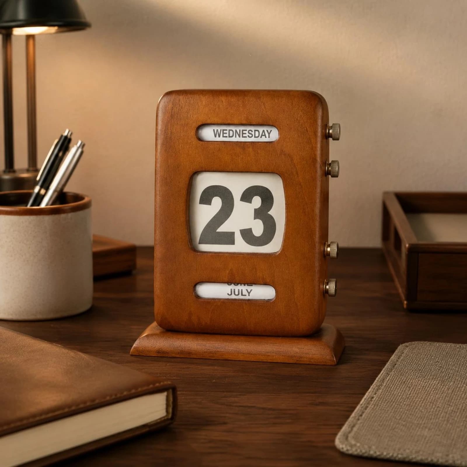 Calendrier perpétuel rétro, affichage de la date réglable, calendrier de bureau en bois, décoration 