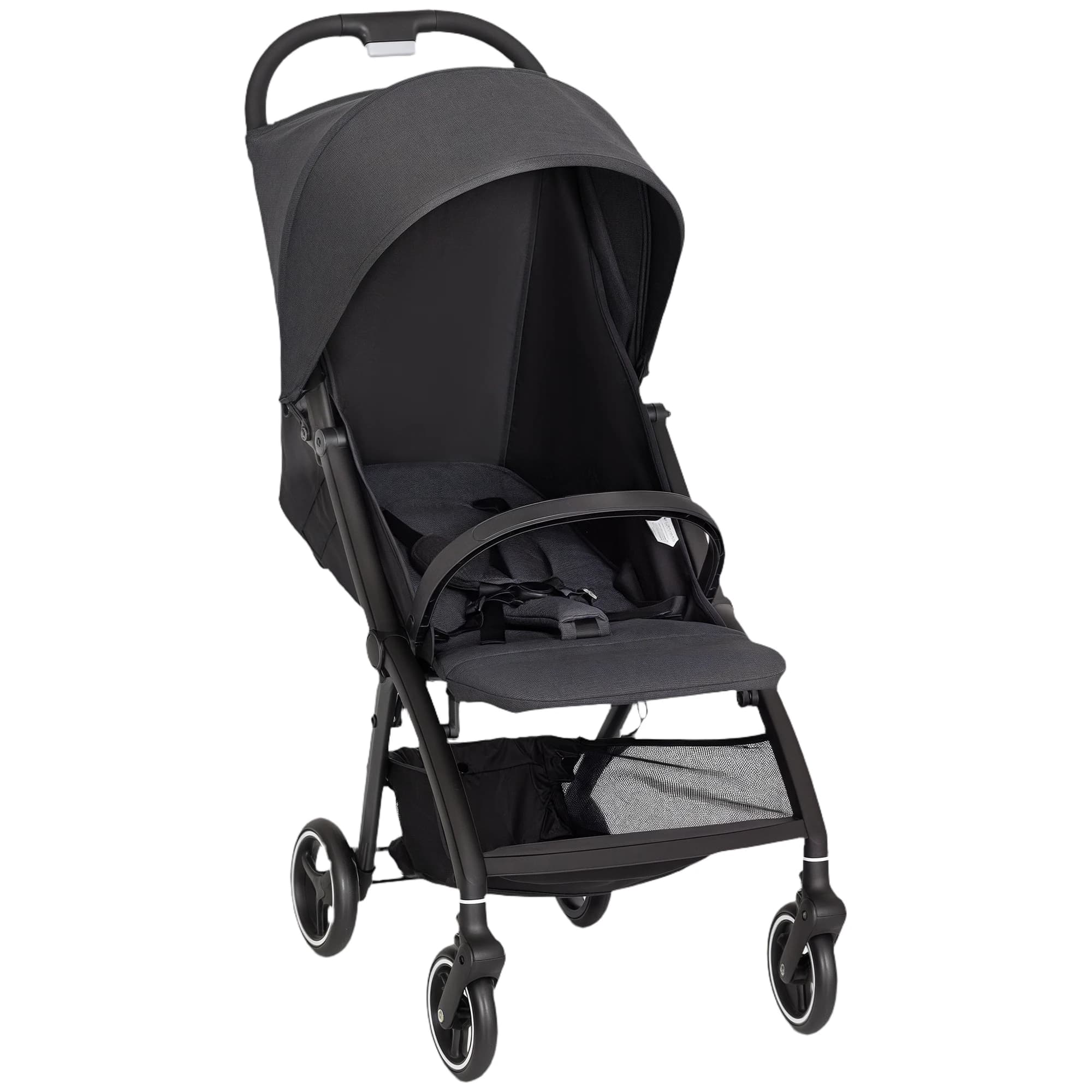 Poussette pliable pour bébé avec dossier inclinable, repose-pieds réglable, capote, panier, harnais,