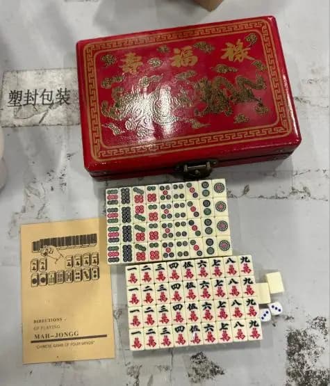 Jeu de Mahjong chinois numéroté, 144 tuiles, jouet portable avec boîte, jeu de société en fibre, pou
