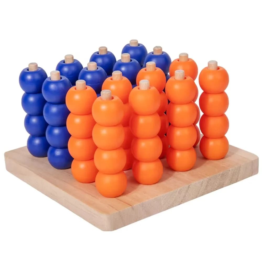 Jeu de société familial classique en bois, puzzle Gobang 3D à 4 perles, quatre à la suite, matériaux