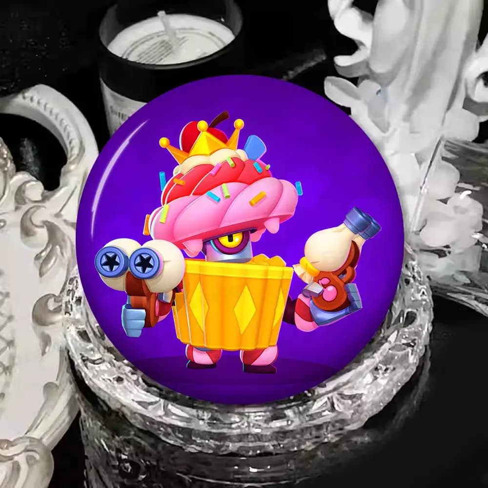 Badge en étain fait main 58 mm, motif figurine anime mignonne Brawl Stars, pour sacs à dos, vêtement