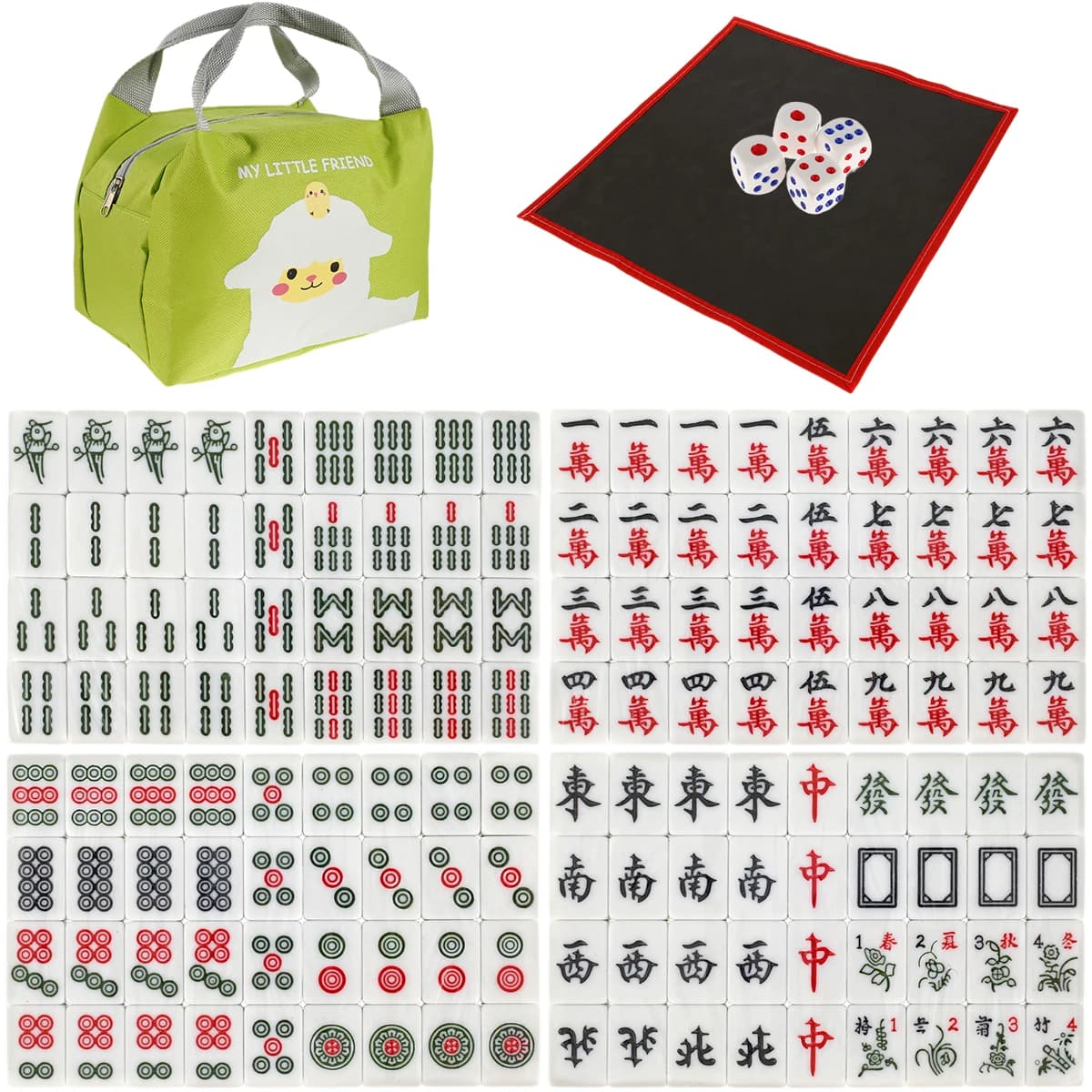 Mini ensemble chinois Majong, jeu de Mahjong de voyage avec 146 tuiles, jeu traditionnel chinois pou