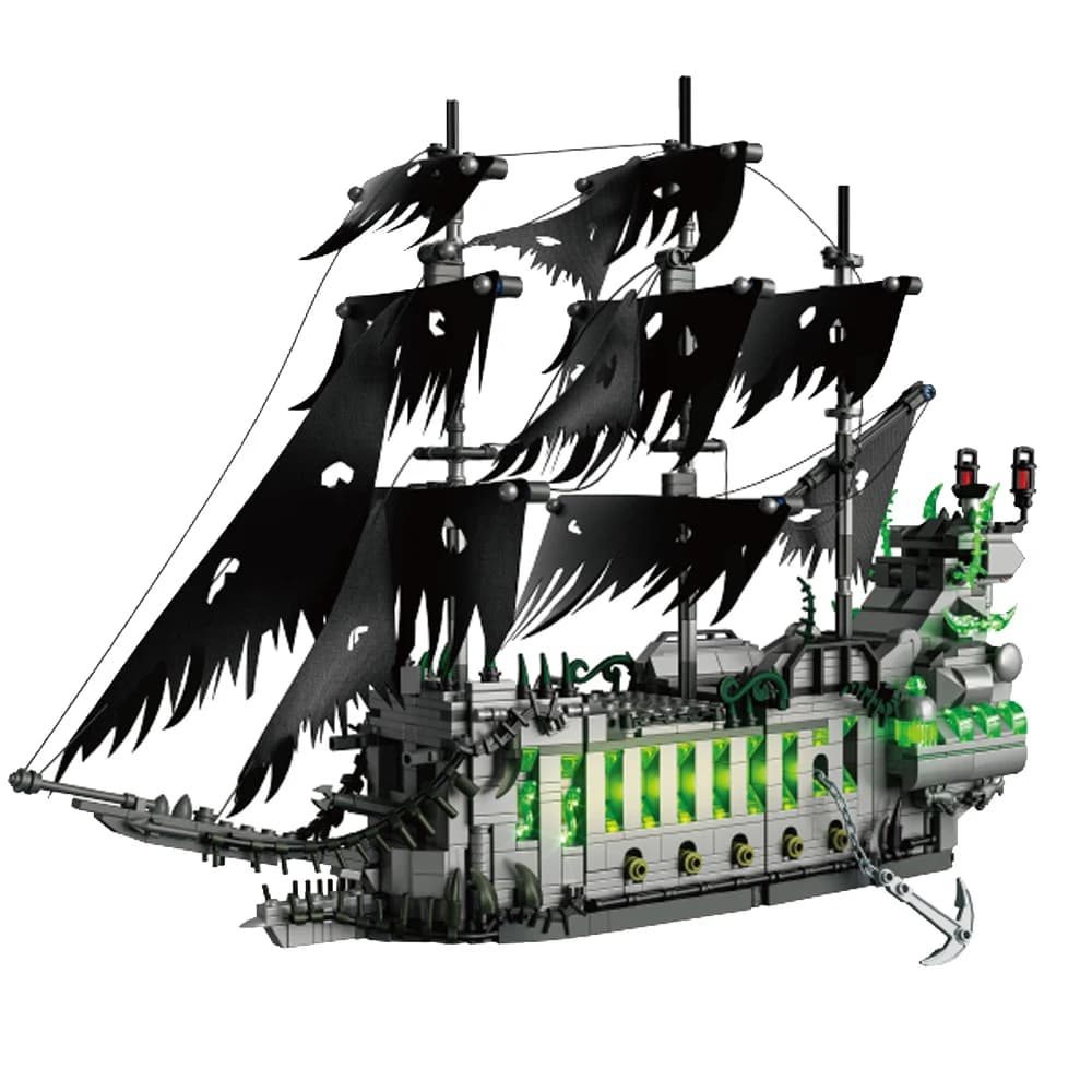 Blocs de construction de bateau pirate The Flying Dutchman des Caraïbes, 1573 pièces, avec lumière, 