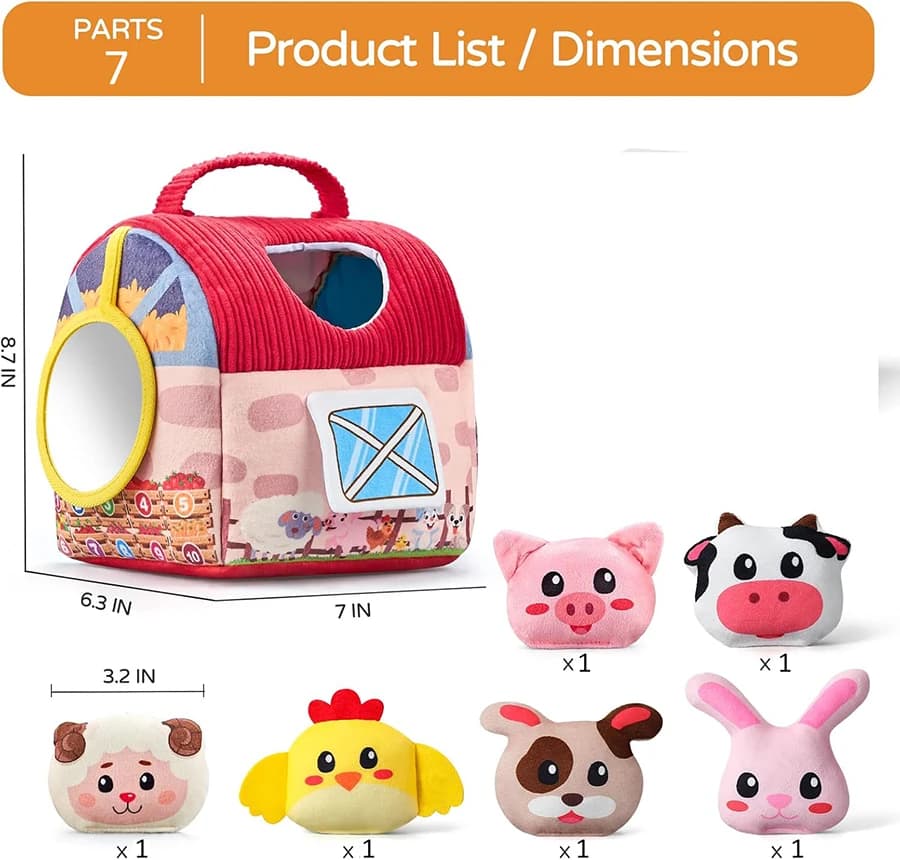 Jouets pour bébé, animaux de ferme en peluche, hochet, miroir froissé, jouets Montessori pour bébés,