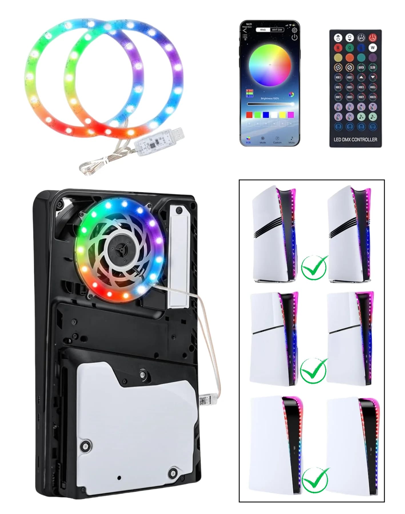 Bande lumineuse LED RGB pour console PS5 Pro/Slim/Fat originale, 8 couleurs, plus de 400 effets, déc