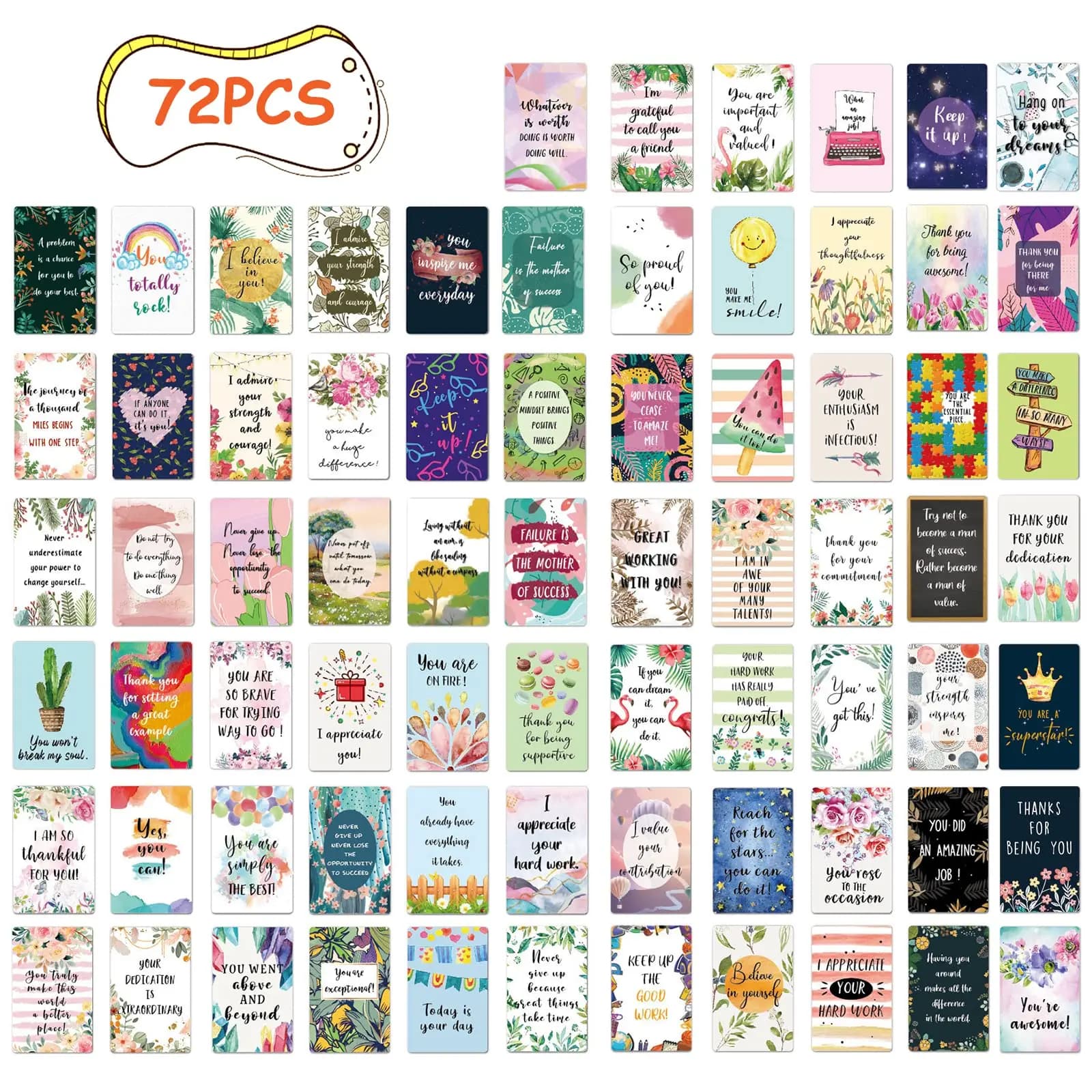 Lot de 72 cartes de motivation avec citations positives pour étudiants, mini notes d'encouragement e