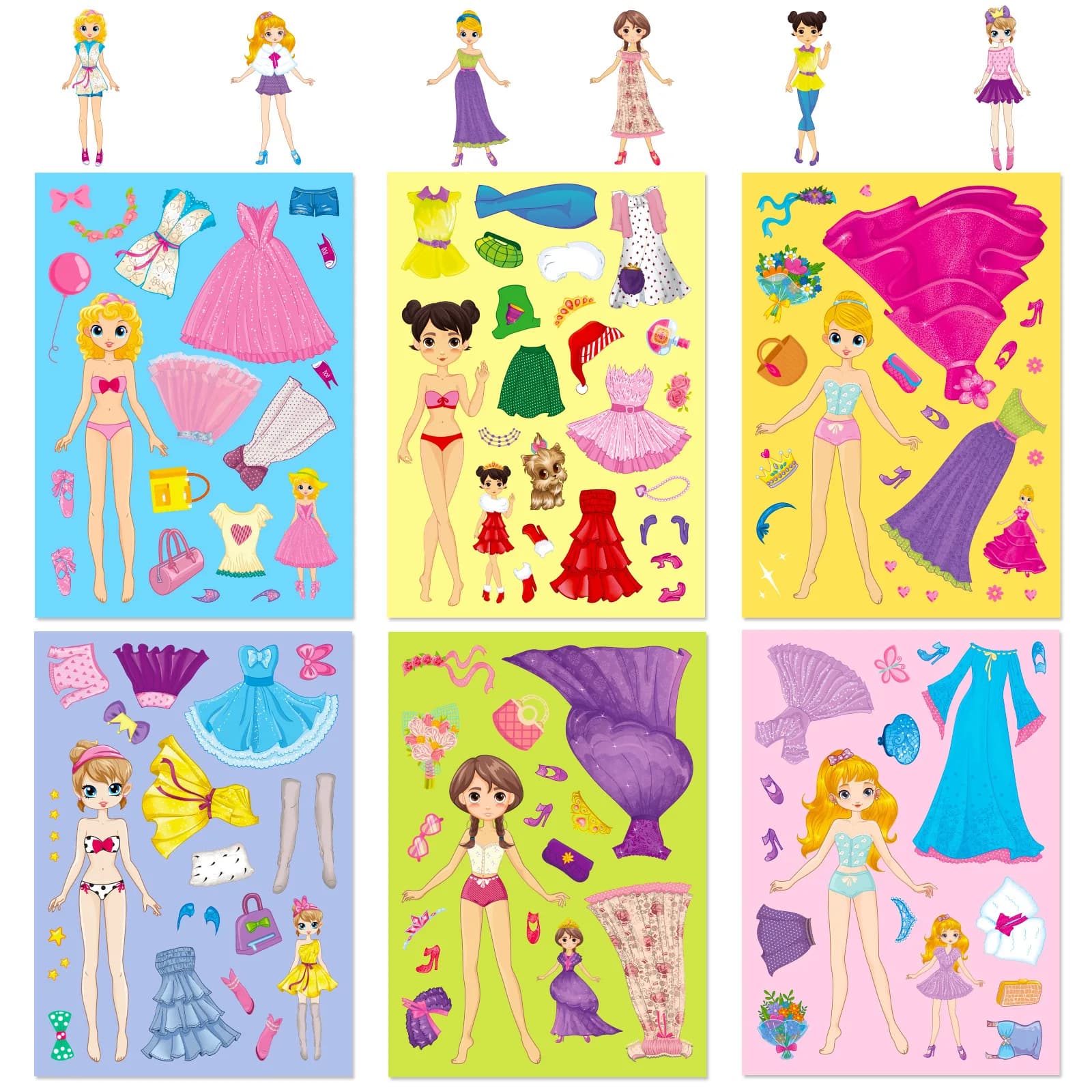 Autocollants de puzzle de bricolage pour enfants, 6 princesses sirène, faire un visage drôle, assemb