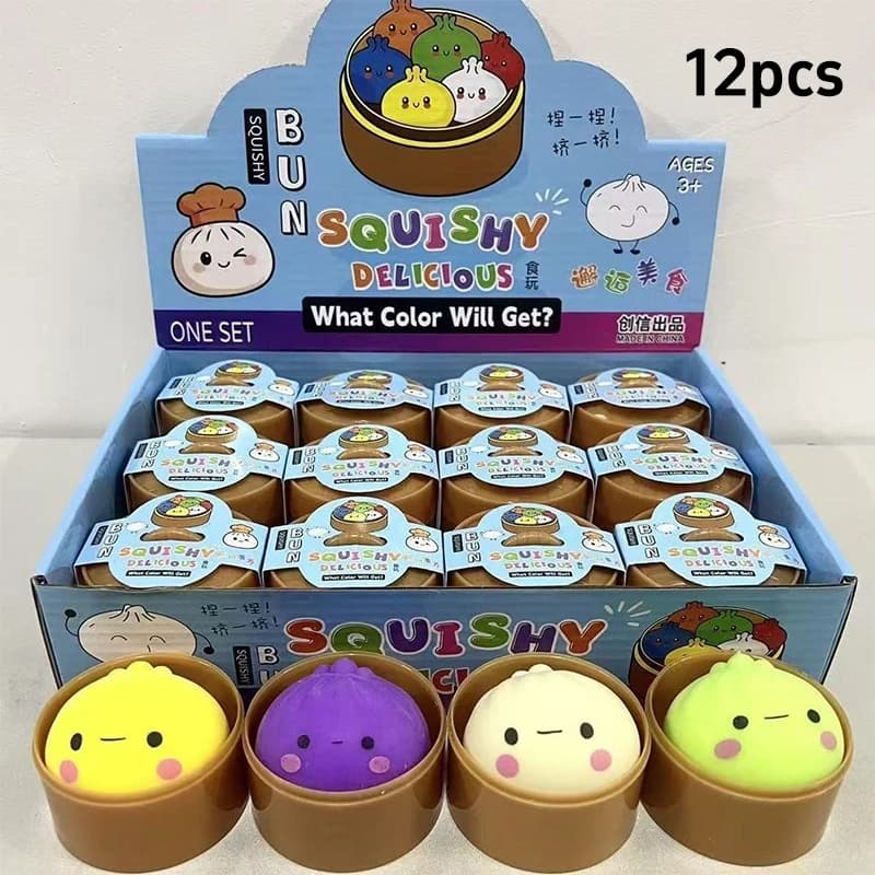 Boule anti-stress multicolore en forme de pain vapeur Smiley Bun, mignonne et thématique alimentaire