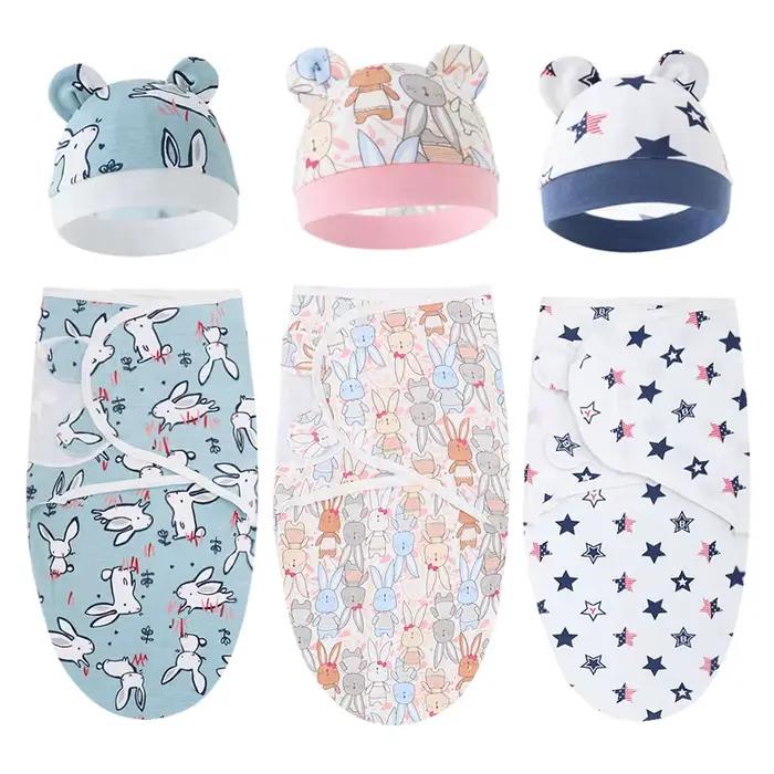 Ensemble de couverture et de chapeau pour bébé de 0 à 6 mois, en coton imprimé de dessin animé, emma